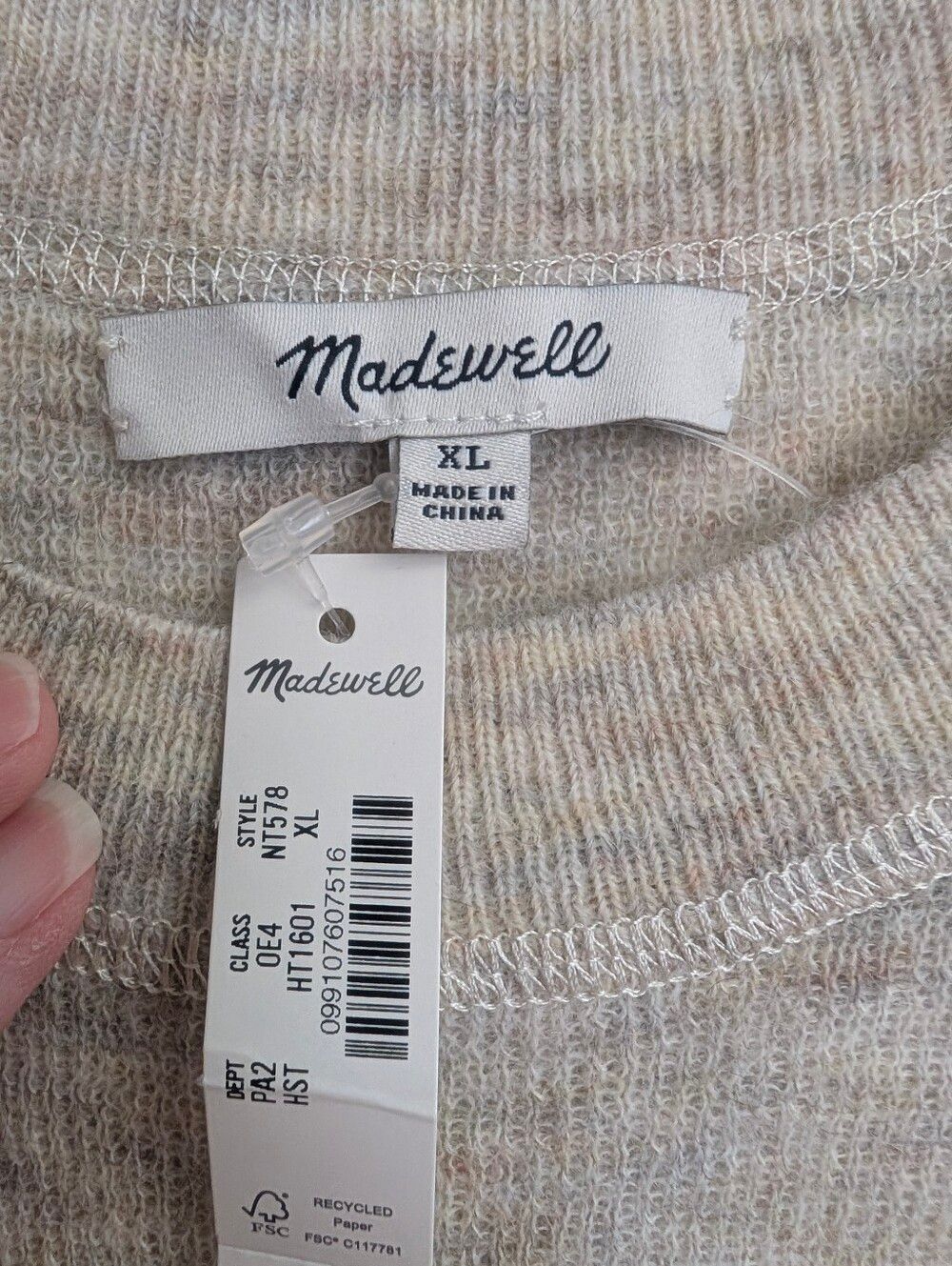 Madewell Ribbed Alpaca-Blend Crewneck Sweater Heather Stone Size XL NEW - Picture 5 of 7